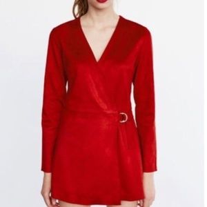 Zara Suede Red Belted Wrap Dress